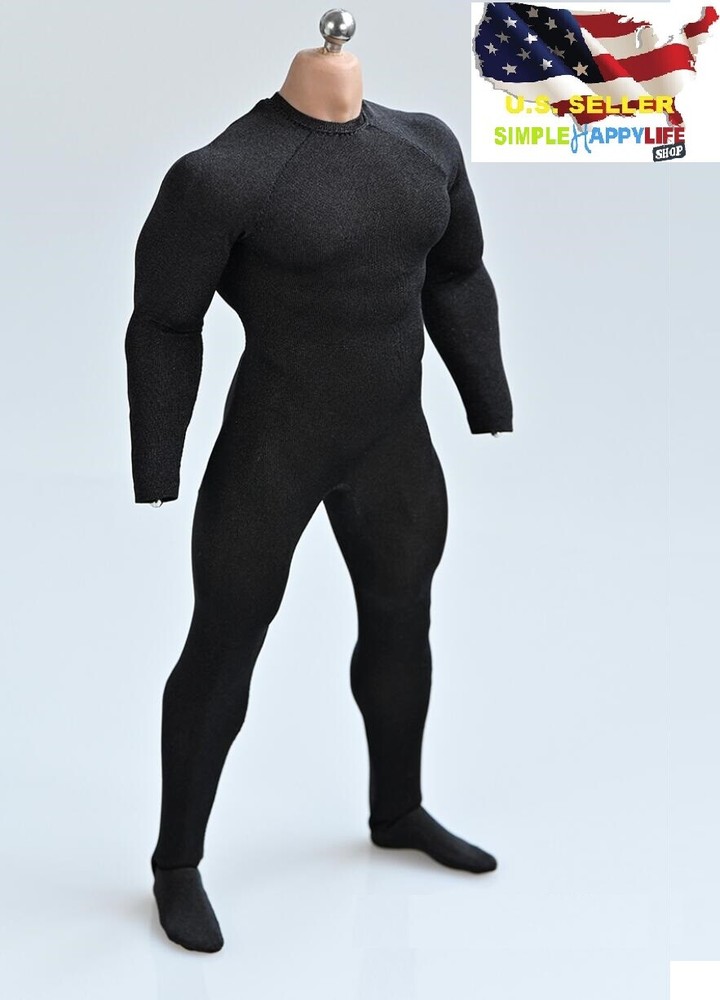 1/6 Black tight stretch bodysuit leotard for 12″ Muscular body Phicen M35 ❶USA❶
