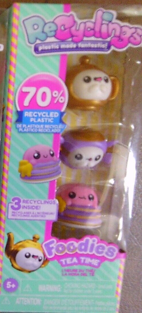 NEW 3 ct ReCyclings Mini Figures FOODIES TEA TIME set candy tea pot pancakes