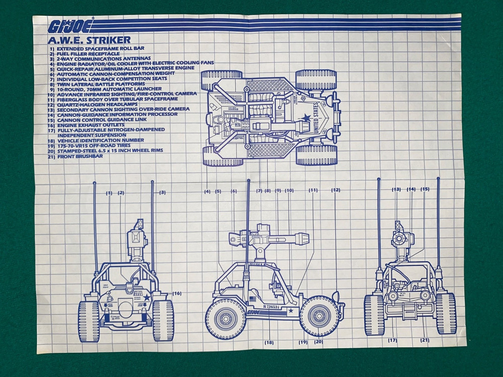GI JOE Vintage BLUEPRINTS INSTRUCTIONS sheet A.W.E. STRIKER 1985