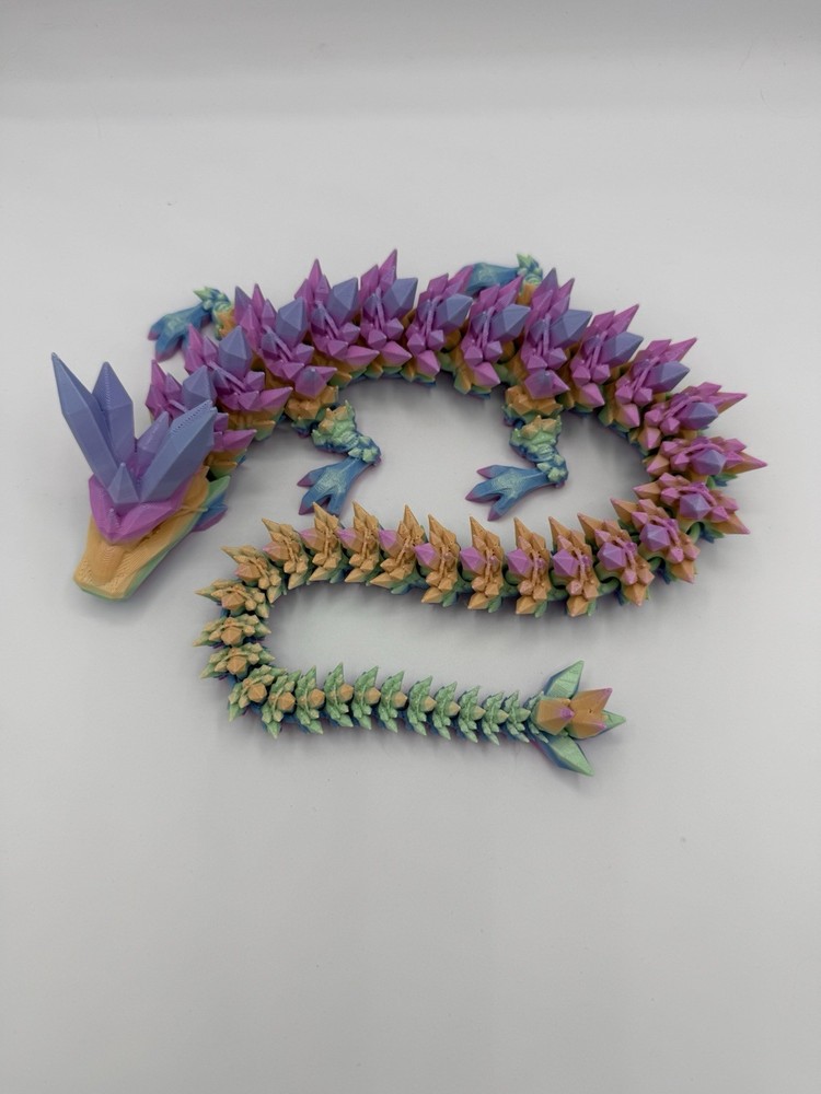 3D Printed Crystal Dragon 21” 60cm Articulated Fidget Toys,Silk Rainbow