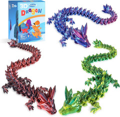 3Pcs 12In 3D Printed Crystal Dragon,3D Printed Flexible Articulated Dragon,Home