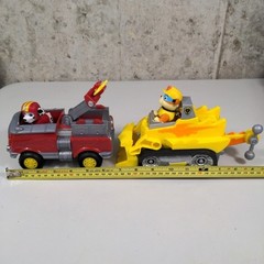 Paw Patrol Dino Rescue Marshall Fire Truck Rubble Deluxe Bulldozer Toy Lot 2 Pup