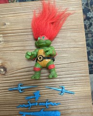 1993 TMNT Troll Raph w/ 6 Accessories/ Weapons Blue Sai, Club and Axe And More