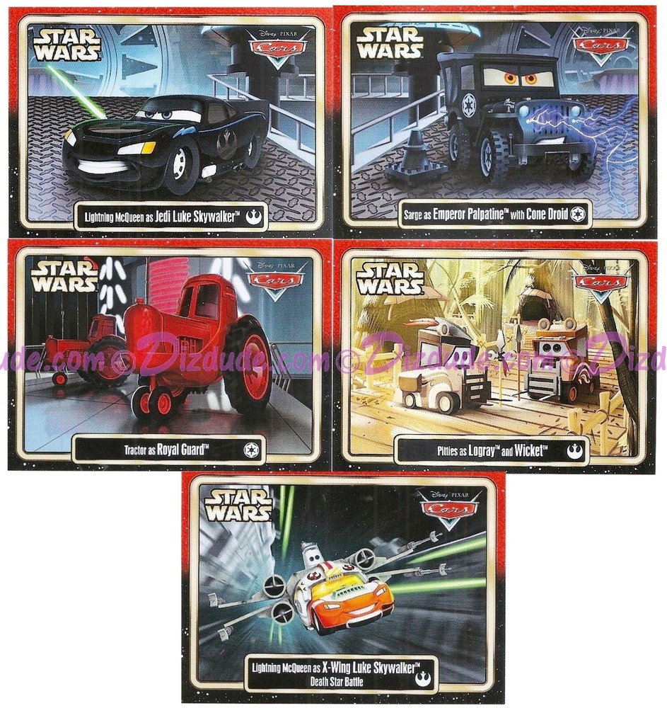 Complete Set Disney Pixar Cars as Star Wars Characters 5 Trading Cards Series 3