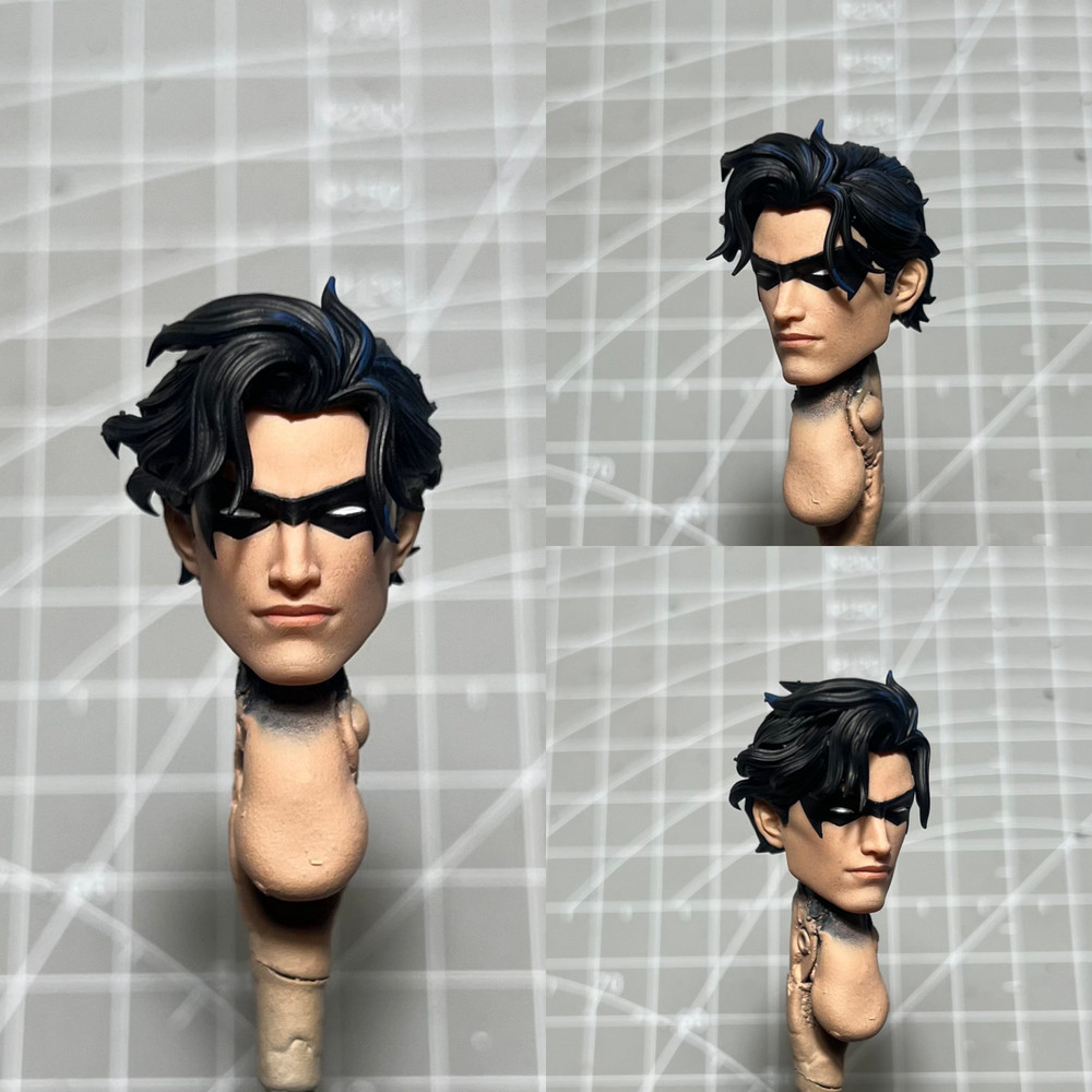 1/12 Painted Nightwing Robin Black Mask Head Sculpt Fit Mcfarlane Action Figure