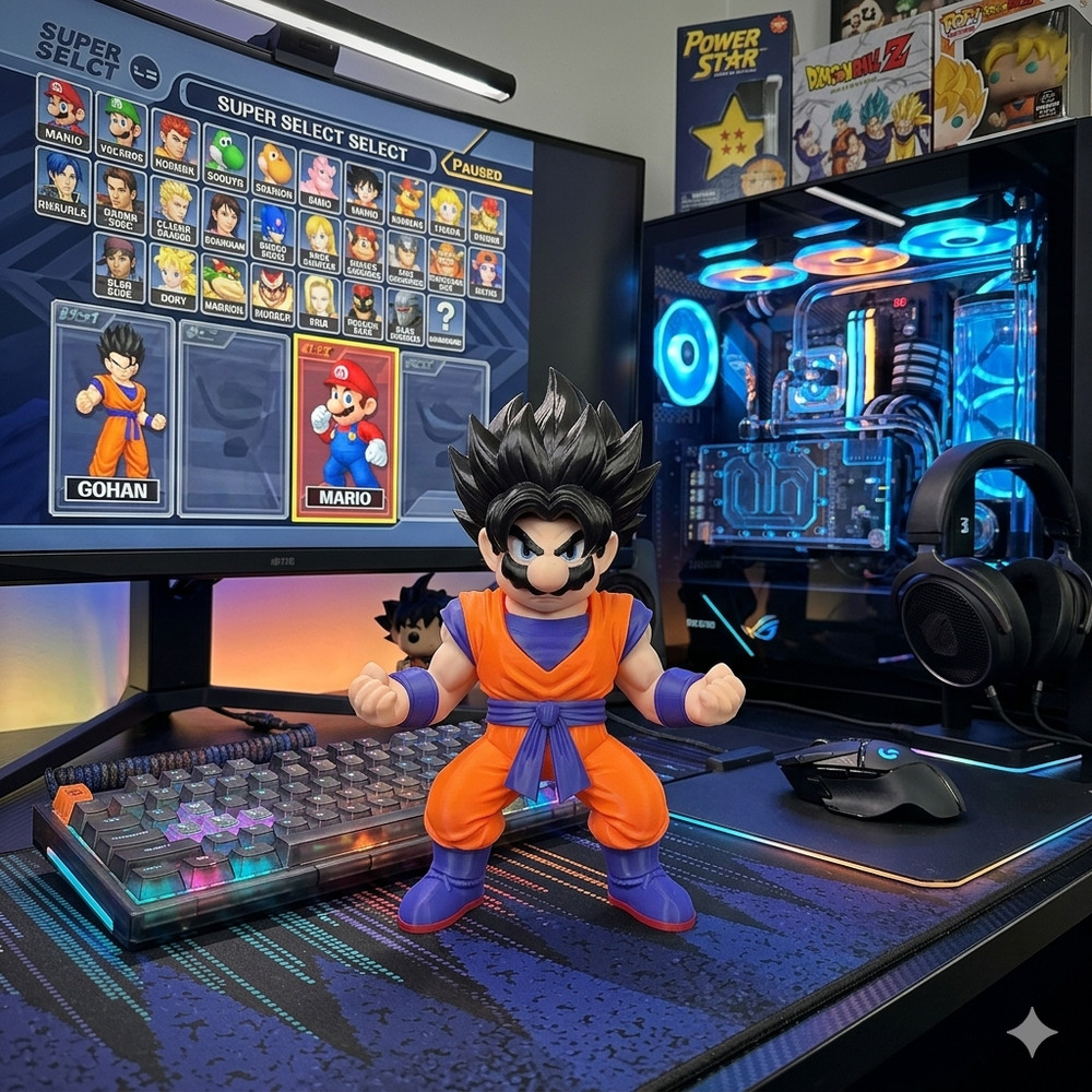 Super Mario Goku Mashup 3D Printed Figure – Dragon Ball Z Crossover Statue 12″