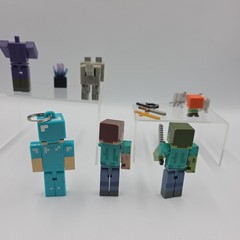 Minecraft Lot Figures Key Chain Mini Figs & Wolves Zombie Steve GUC