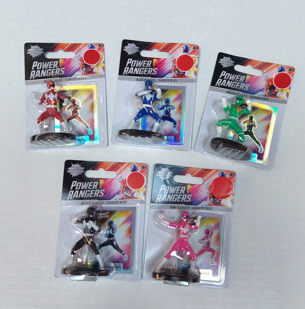 New Power Rangers Figures Mini Cake Toppers SET of 5 Red Blue Green Black Pink