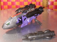 Zoids, silver+black+purple, 5 1/2″L by 2 1/4″h, fully fxns, some assembly requir