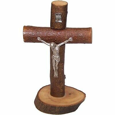 Holy Land Market Table natural Olive wood Cross / Crucifix with with bark left