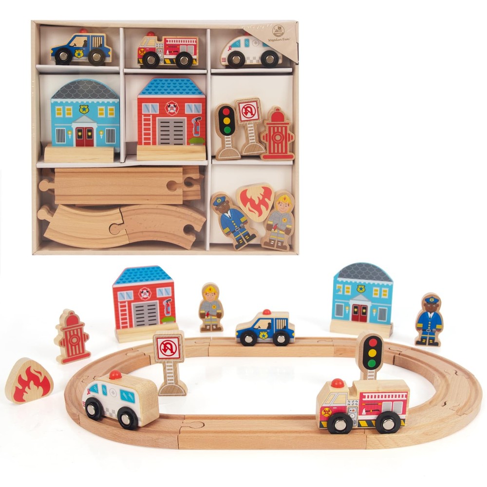 Wooden Train Set for Toddler, Wooden Tracks fits Thomas, fits Brio, fits Chug…