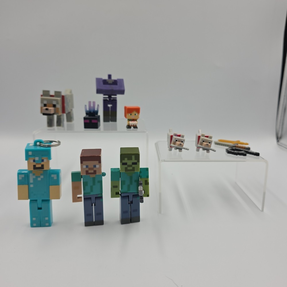 Minecraft Lot Figures Key Chain Mini Figs & Wolves Zombie Steve GUC