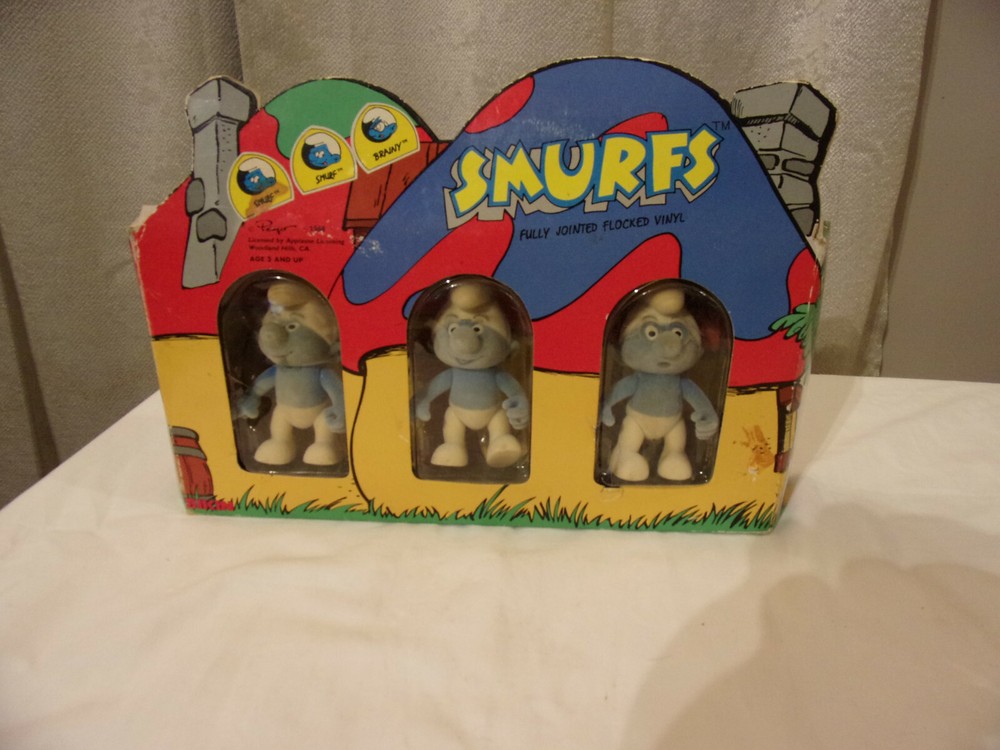 Smurf Fully Jointed Flocked Vinyl Figures 1988 Brainy Cartoon Peyo