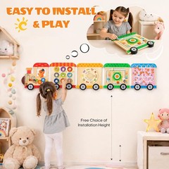 Wooden Train Busy Board, Montessori Sensory Activity Wall Toy, 6-in-1 Toddler…