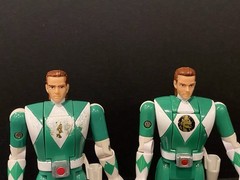 1993 Mighty Morphin Power Rangers Auto Morphin Red Green Figures Bandai Lot Of 3