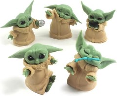 6Pcs Star Wars Mandalorian The Child Baby Yoda Grogu Doll Figure Toy Cake Topper