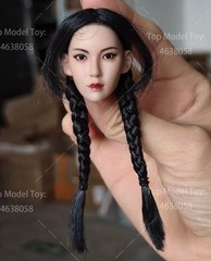 YMTOYS 1/6 Asian Beauty Ying Black Braids Head Sculpt Fit 12”Female Pale Figure