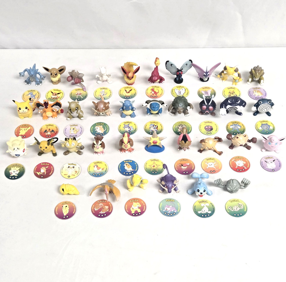 RARE Tomy Pokémon Vintage LOT of 36 Pokemon Figures w/ Matching Pogs CGSTJ 90s
