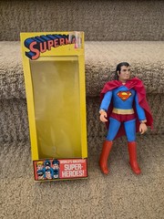 Mego Superman, Vintage 1972 Rare 4 Panel Box. Beautiful Mint Mego Superman.