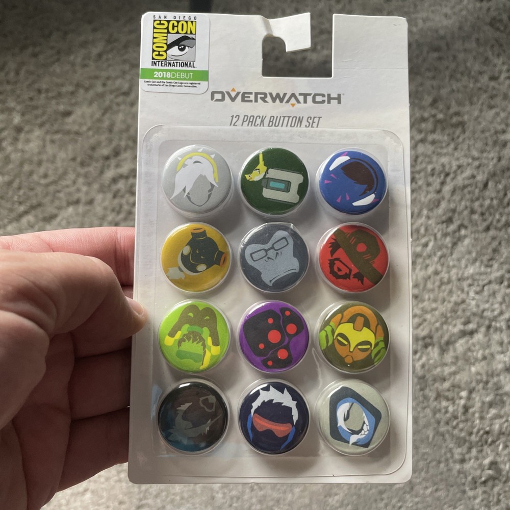 OVERWATCH BLIZZARD 12 PIECE BUTTON PIN SET COMIC CON SDCC 2018 IN HAND EXCLUSIVE
