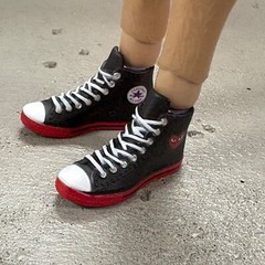 ATS-CON-BR: 1/12 casual Sneakers ankle adapters & box for 6″ figure – Black Red