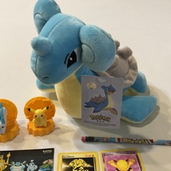 Pokemon Mixed Lot of 14 Items: Figures, Cards, Lapras Plush, VTG Pencil, Book
