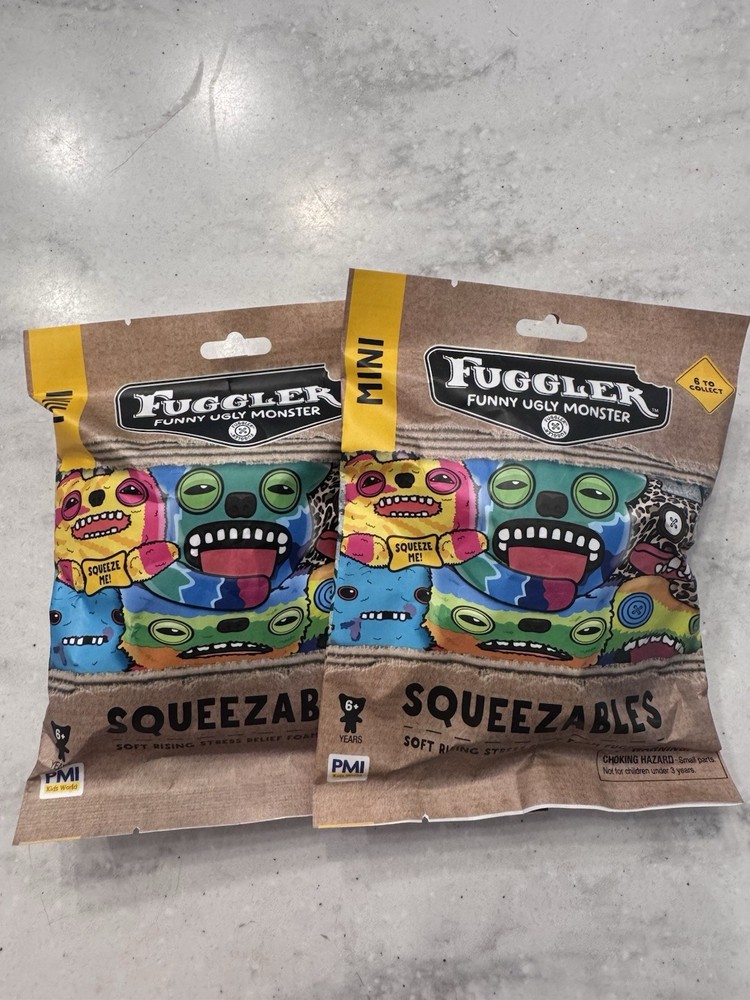 Set of 2 -Mini Fuggler Squeezable Soft Rising Foam Stress Relief Toy Mystery Bag