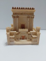 VINTAGE MODEL SCALE BONE RESIN CASTLE MAUSOLEUM 4.5″ X 4″ X 4″ BEIGE AND GOLD