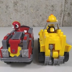 Paw Patrol Dino Rescue Marshall Fire Truck Rubble Deluxe Bulldozer Toy Lot 2 Pup
