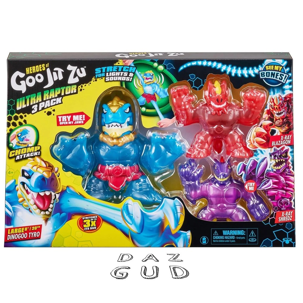 Heroes of Goo Jit Zu Ultra Raptor 3 Pack – Dinogoo Tyro Blazago Shredz BRAND NEW