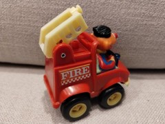 Sesame Street Fire Truck Ernie Red Pull Back’n Go Toy Car, Illco, Vintage, 1988