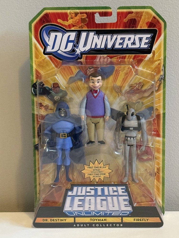 Justice League Unlimited (JLU) 3 pack – Dr Destiny, Toyman, Firefly. NIB