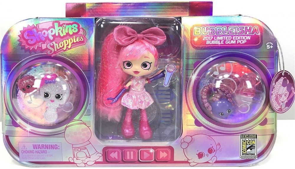 SHOPKINS SDCC 2017 BUBBLEISHA Limited Edition Bubble Gum Pop Doll Shoppies ltd