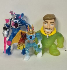 3 Mr Beast Action Figures Lot Bundle Blue Silver Moose Toys