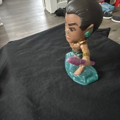 Plastic Figurine Brown Green Gold Purple Aqua With Staff Standing on Water