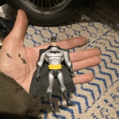 Batman Action Figure Gray Black Yellow Plastic with Cape Comic Book Heroes