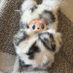 Custom Fluffy Cheetah Bear Doll Black White Handmade Mod Magnetic Heart OOAK