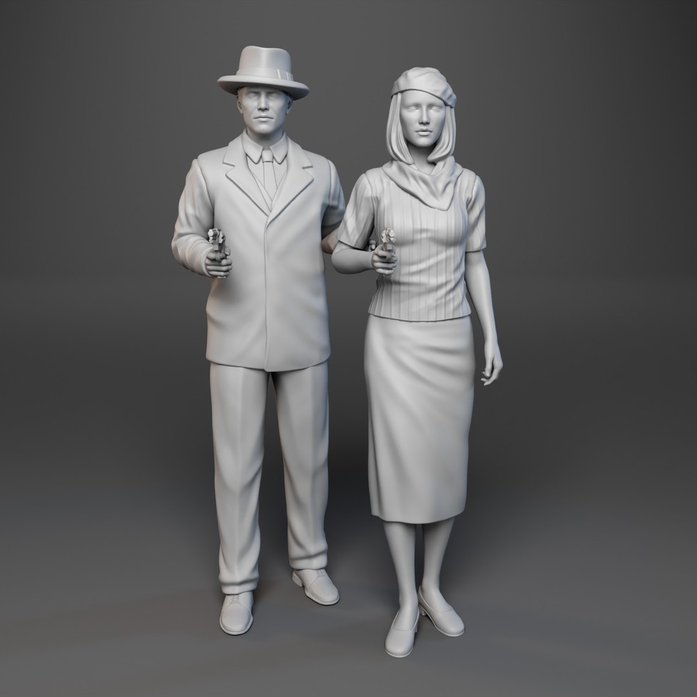 Bonnie and Clyde – 2 Figure Set – Beatty and Dunaway – 1:24 1:18 – 3D Printed