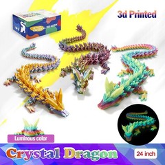 24 Inch Glow in The Dark 3D Printed Crystal Dragon Toy, Luminous Rainbow