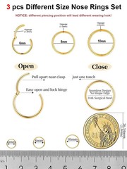Men Women 316L Surgical Steel Hinged Nose Rings Hoop for Nostril Septum