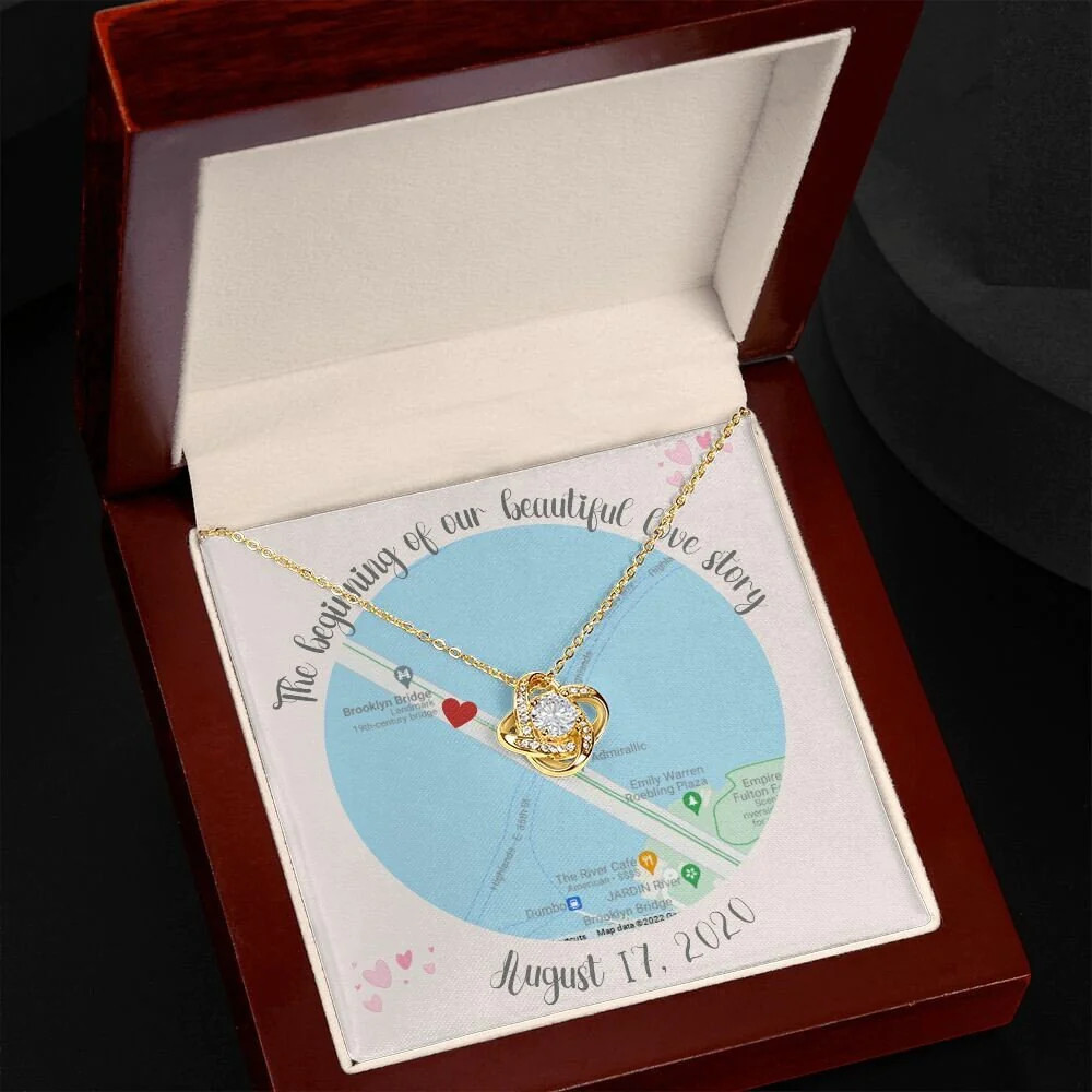 Our First Date Anniversary Necklace Gift,Personalized Map,Anniversary, 10 Year A