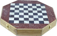 Octagonal Shape Wooden Chess with Stones Inlay and Chess Pieces. (12 x 12 Inch)