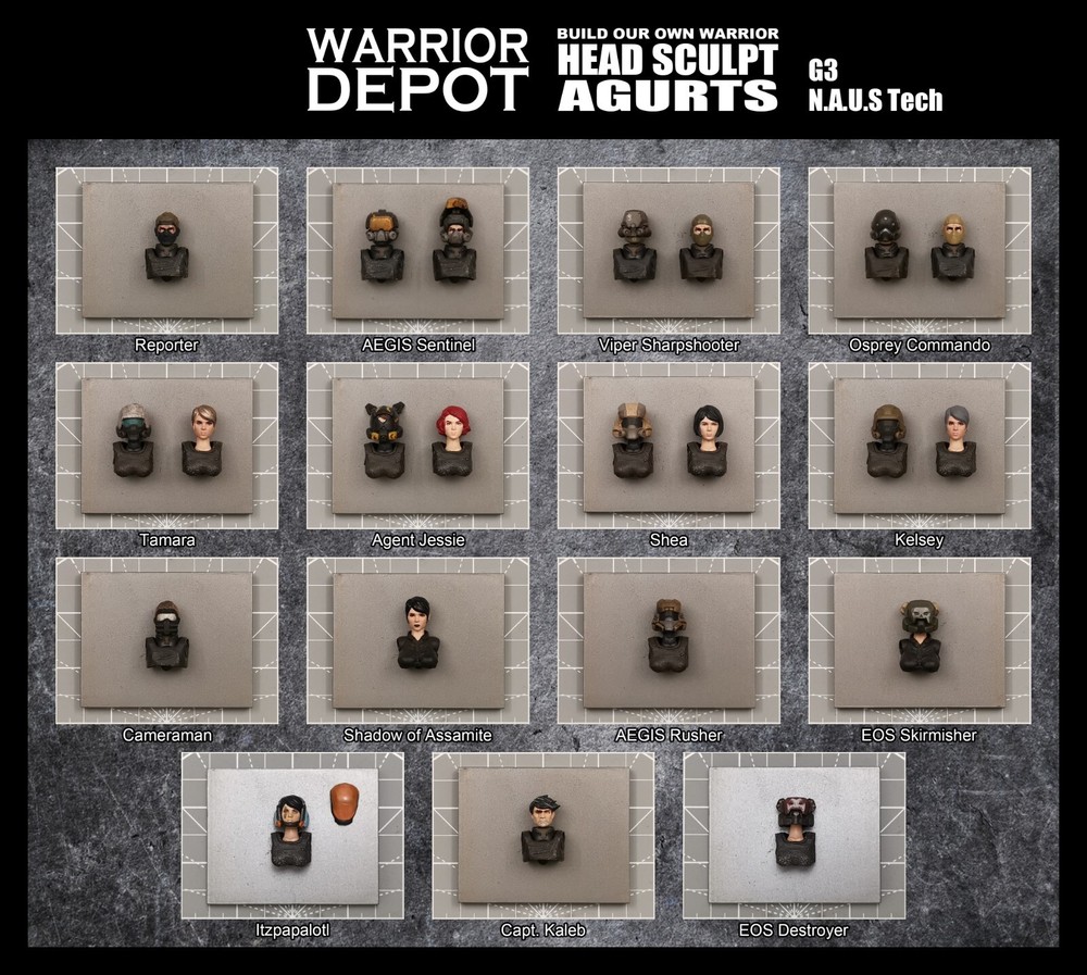 Acid Rain World Head Sculpt Agurts G3 N.A.U.S Tech – 1/18 3.75″ GI Joe