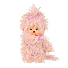 8″ Large Monchhichi Doll – Girl with Fluffy Pink Beige Fur – Authentic Monkey