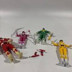 Lot of 4 Power Ranger Action Figures, Red, Green, Yellow and Pink w Accessories