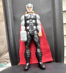 Marvel Thor Action Figure with Hammer & Red Cape, Plastic/Fabric, Black/Red