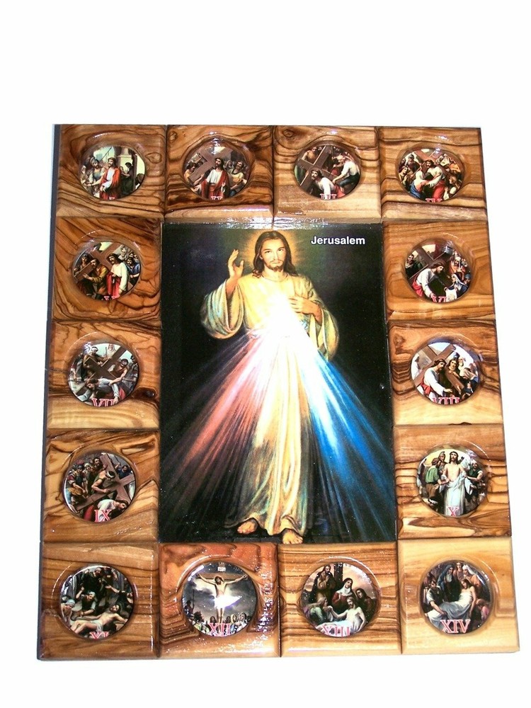 Holy Land Market Divine Mercy with Stations of The Cross Icon Plaque All in