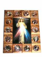 Holy Land Market Divine Mercy with Stations of The Cross Icon Plaque All in