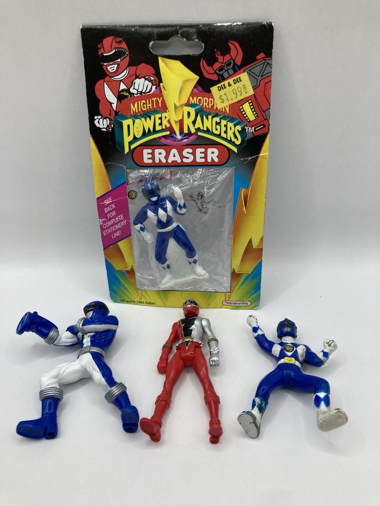 Lot/ 4 Bandai Mighty Morphin Power Rangers 1 Eraser Blue, 3 Figures 2 Blue 1 Red
