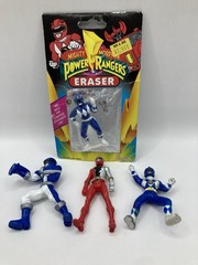 Lot/ 4 Bandai Mighty Morphin Power Rangers 1 Eraser Blue, 3 Figures 2 Blue 1 Red